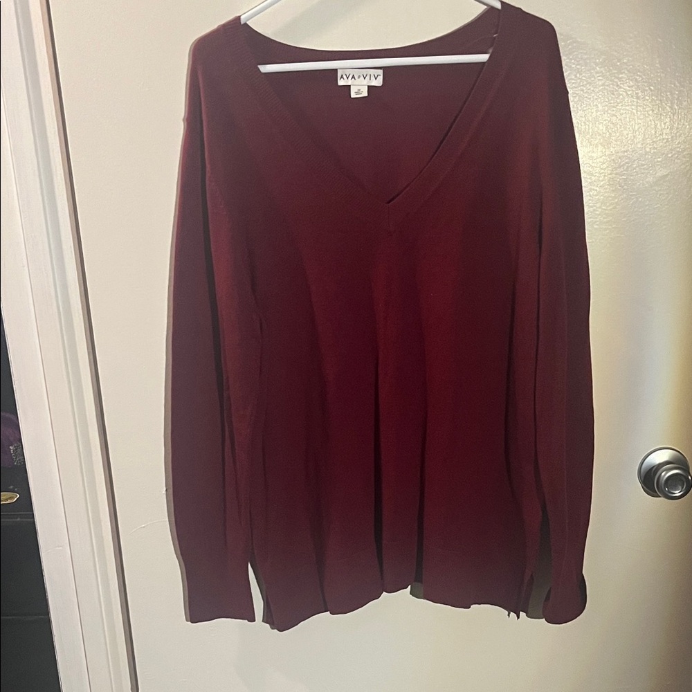 Ava & Viv Deep Red V-Neck Sweater